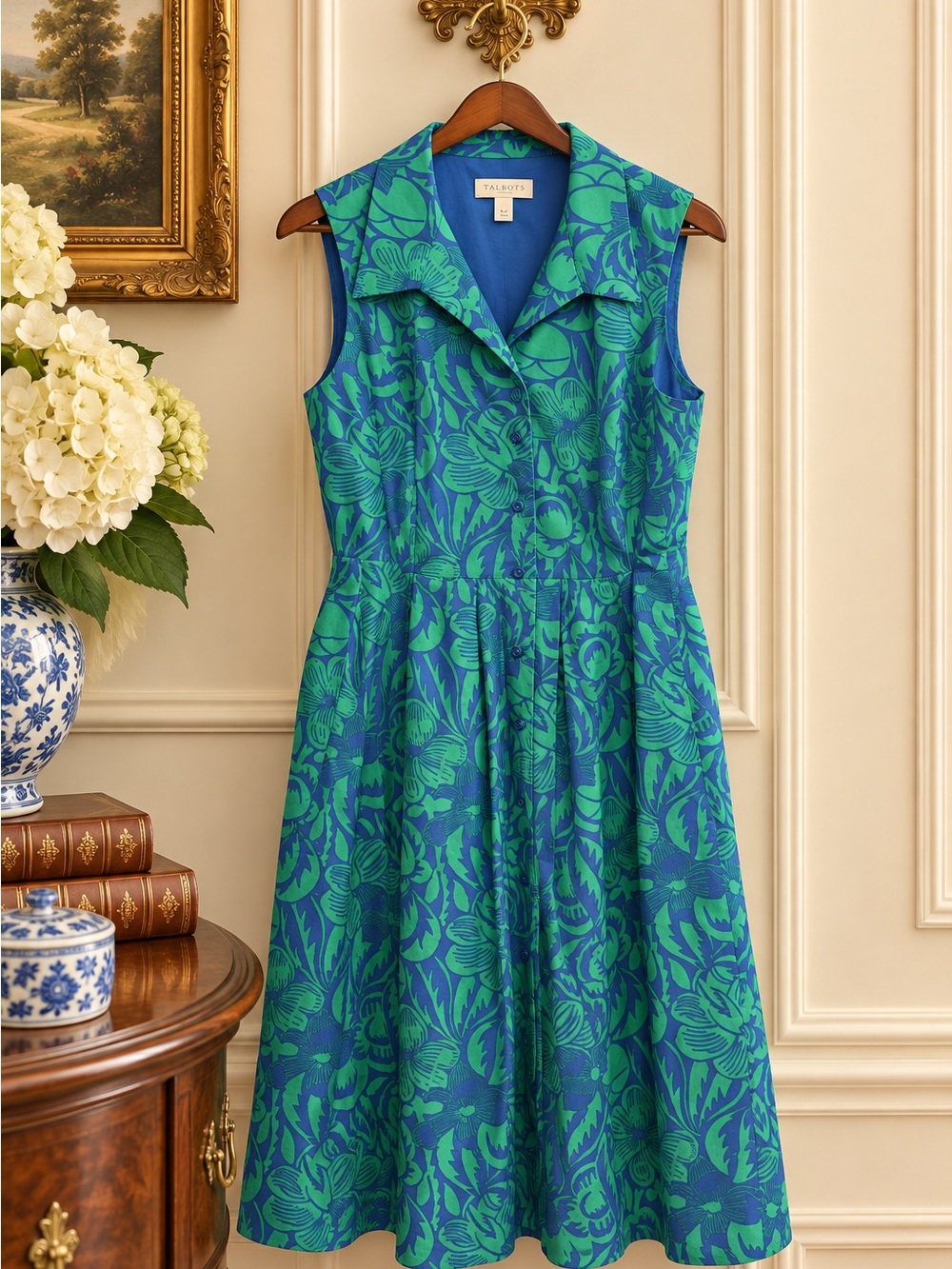 Talbots Floral Maxi Dress Blue & Green Size 14W